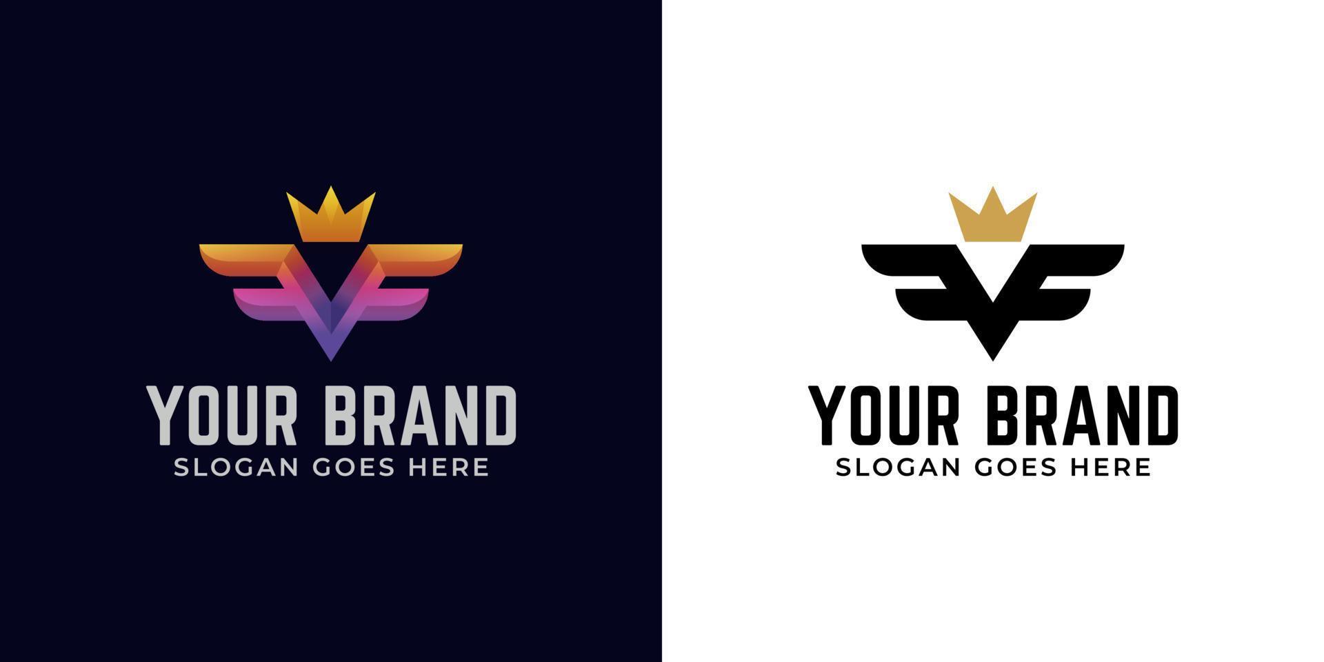 alas elegantes letra ff con corona rey icono para e sport gamers identidad plantilla de logotipo vector