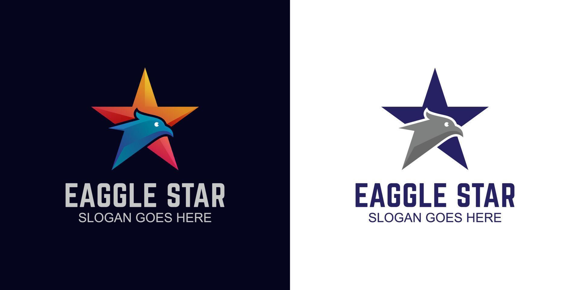 gradient eagle head with stars symbol logo design and flat versions vector