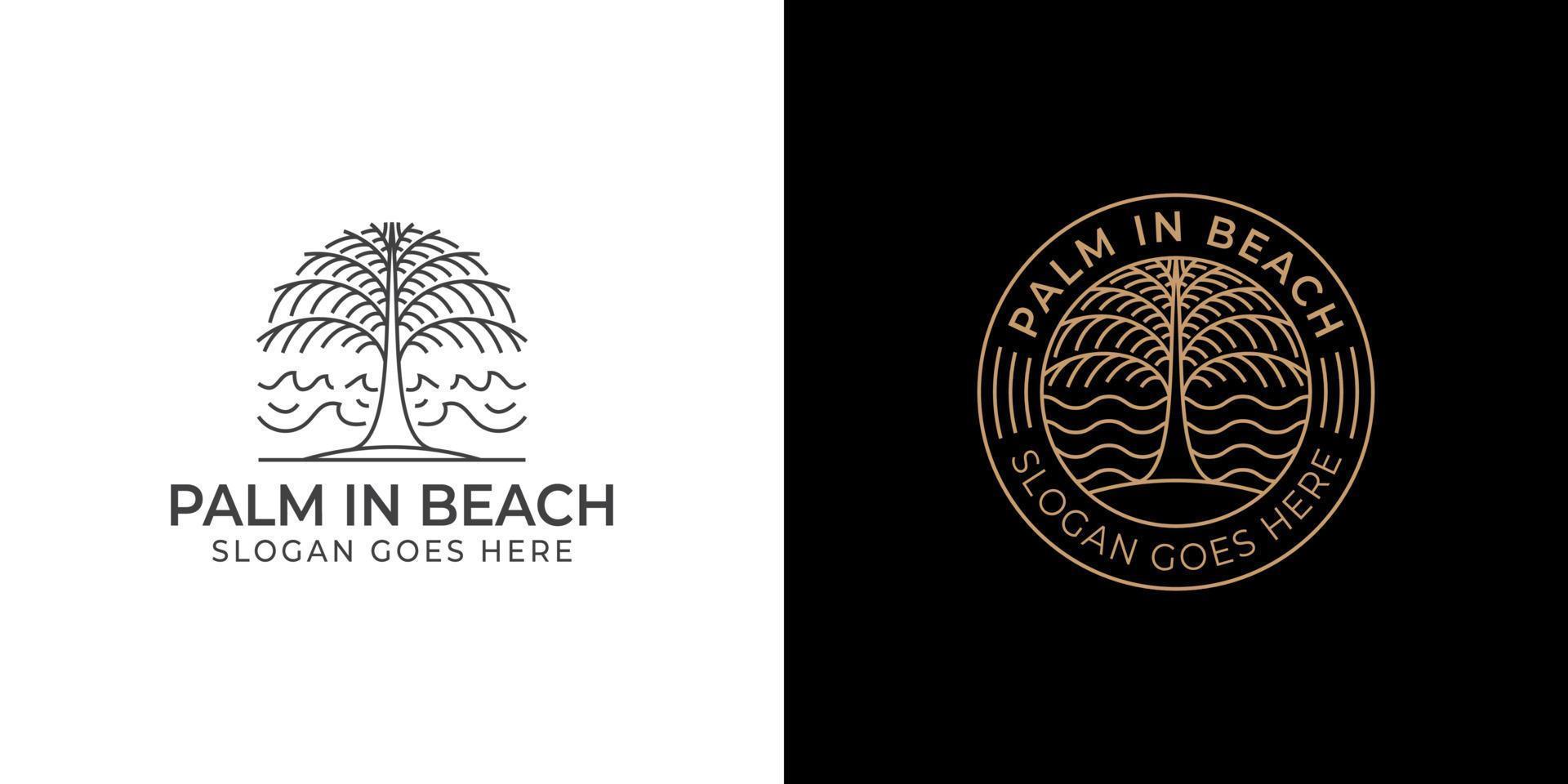 line art vintage retro badge logo of beach palm tree for vacation, summer, symbol with two versions vector