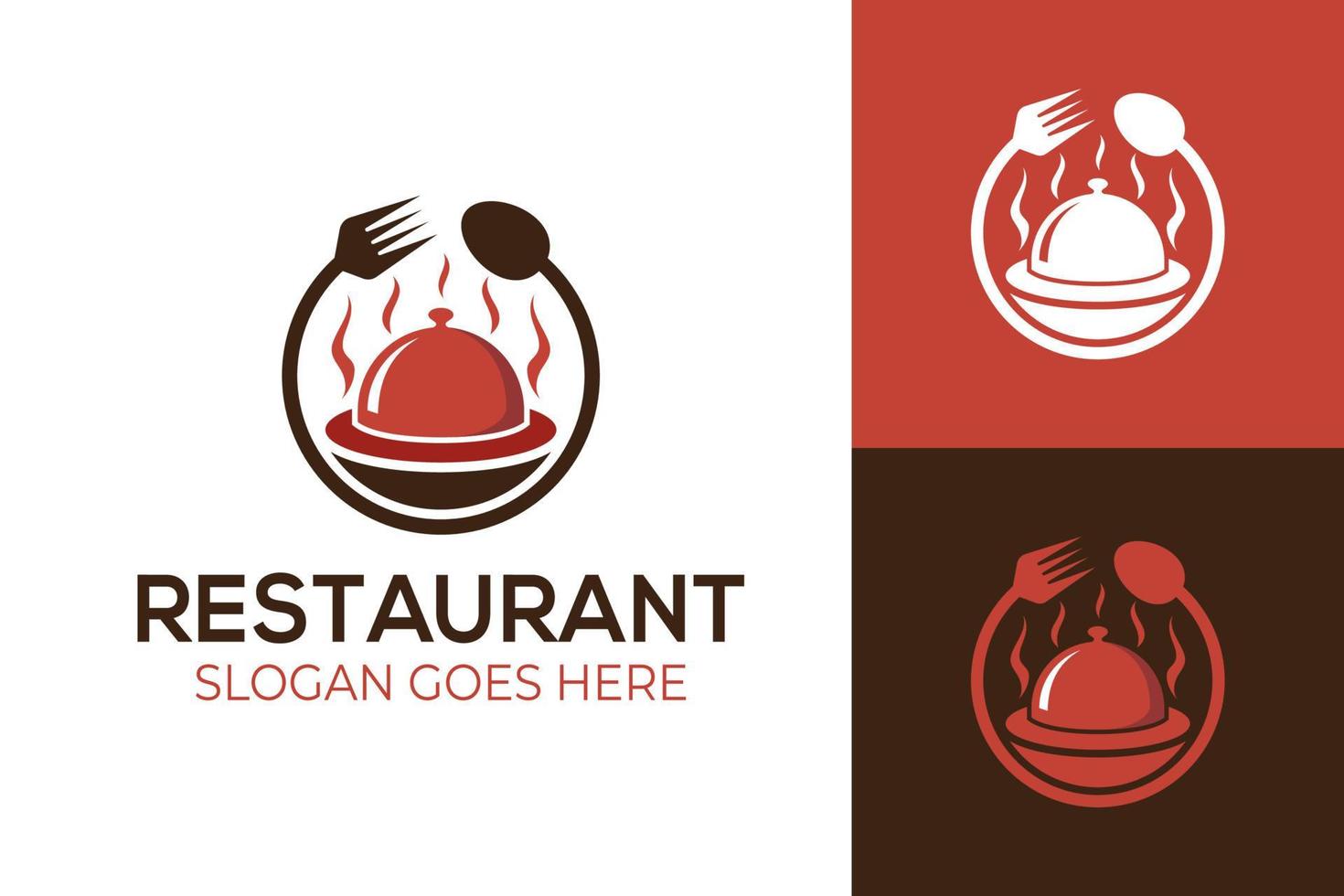 delicious hot food or junk food with fork and spoon icon for business restaurant, catering flat logo vector