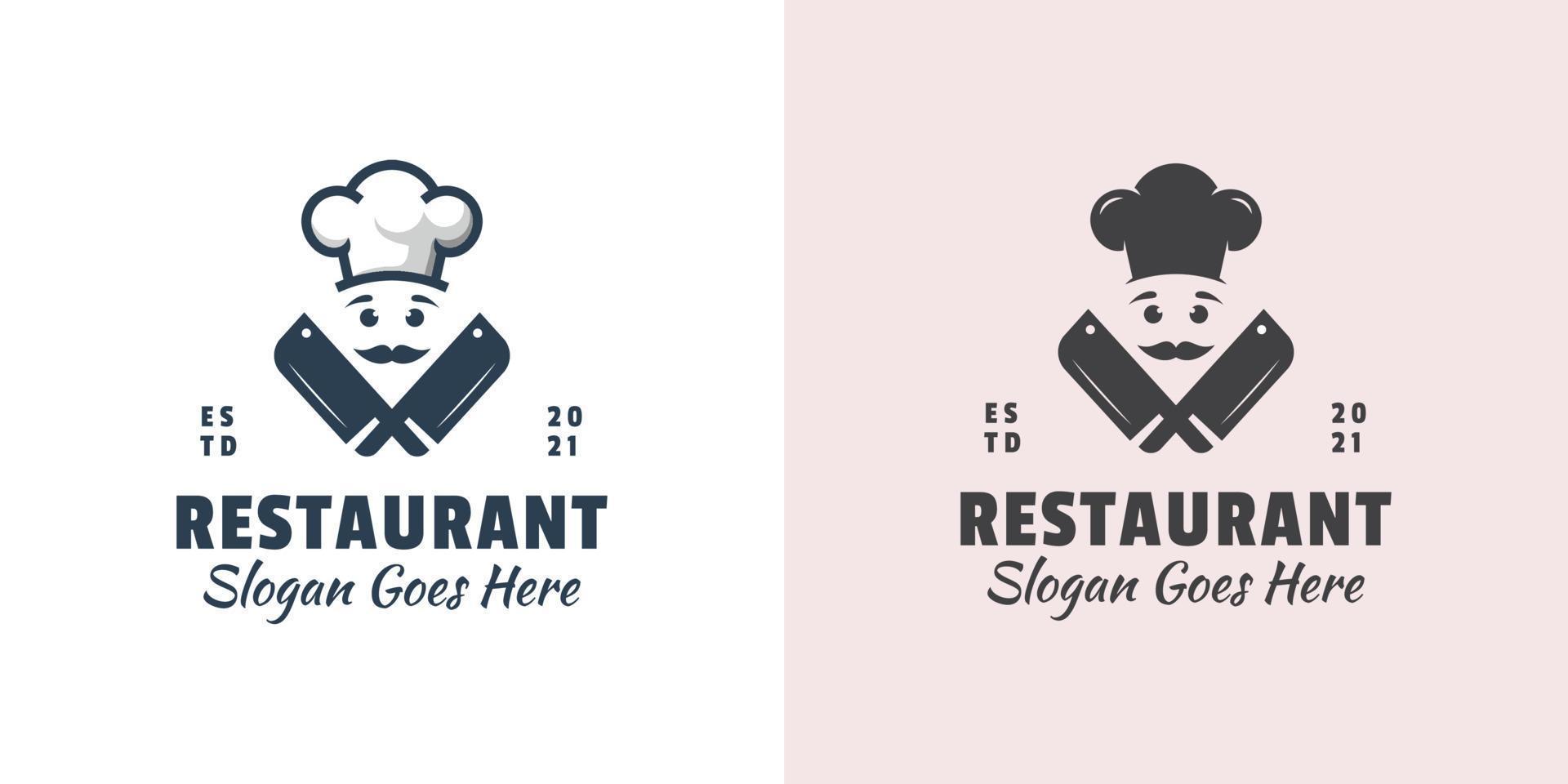vintage retro master chef with butcher shop icon for cooking meat restaurant logo template vector