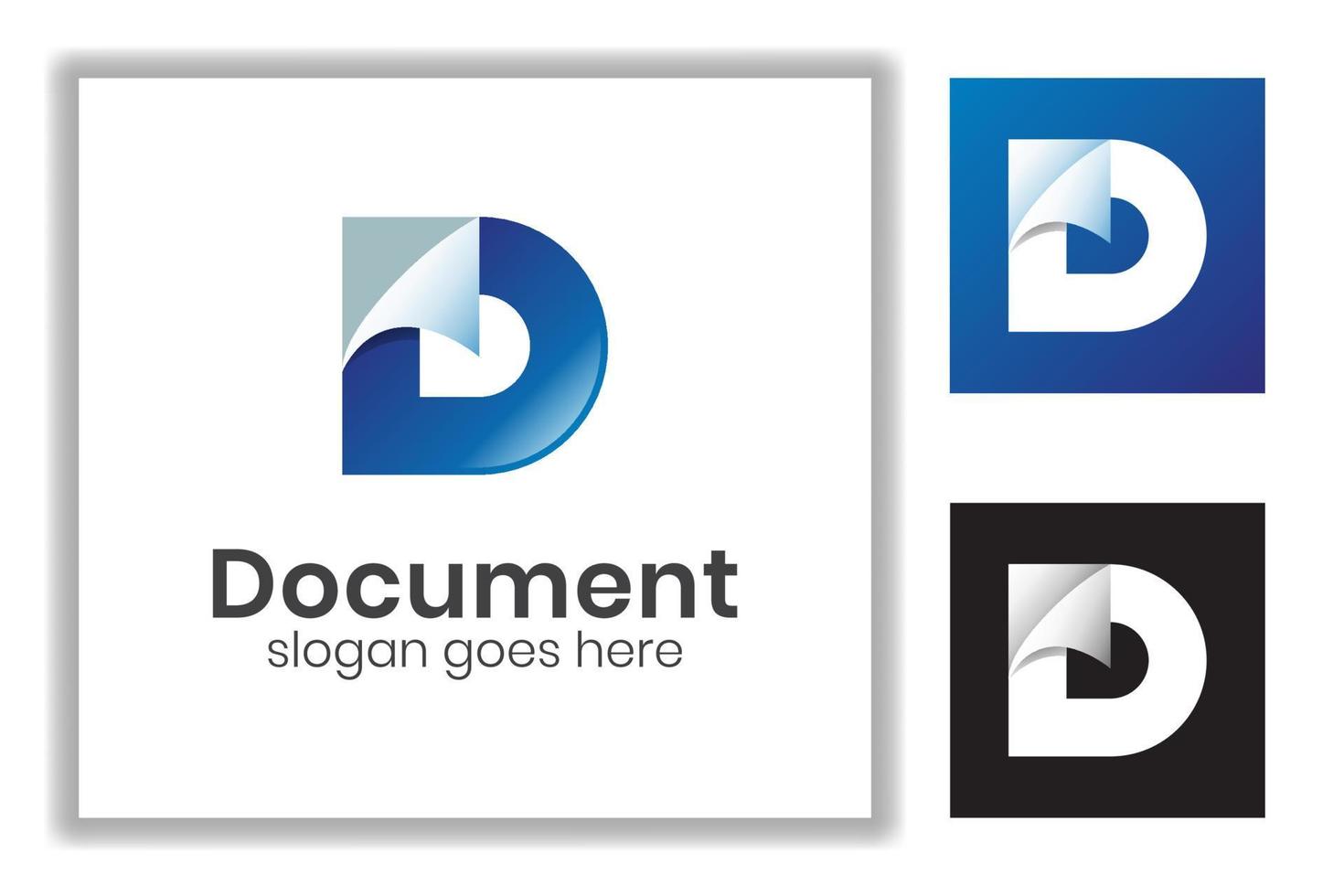 letra de color degradado d combinada con documento en papel para plantilla de logotipo de icono de empresa vector