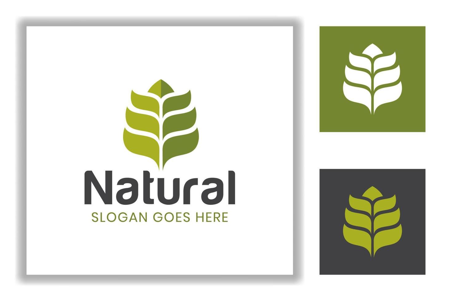 diseño simple hojas verdes naturales u hojas y trigo para agricultores, plantilla de logotipo de agricultura vector