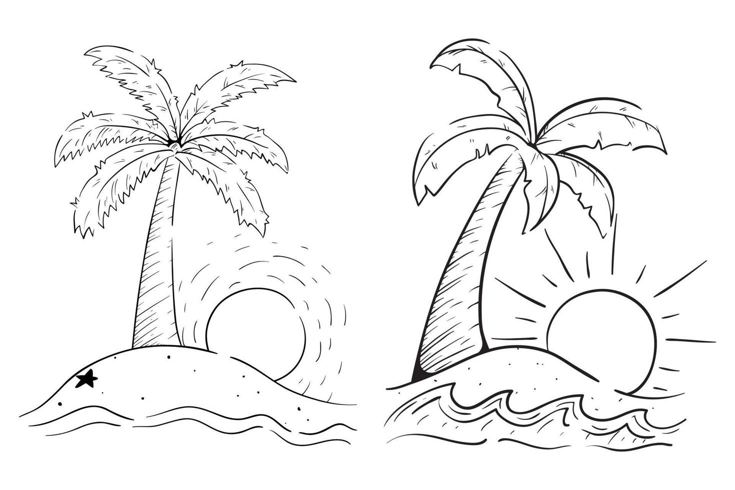 hand drawn palm tree with sunset vector