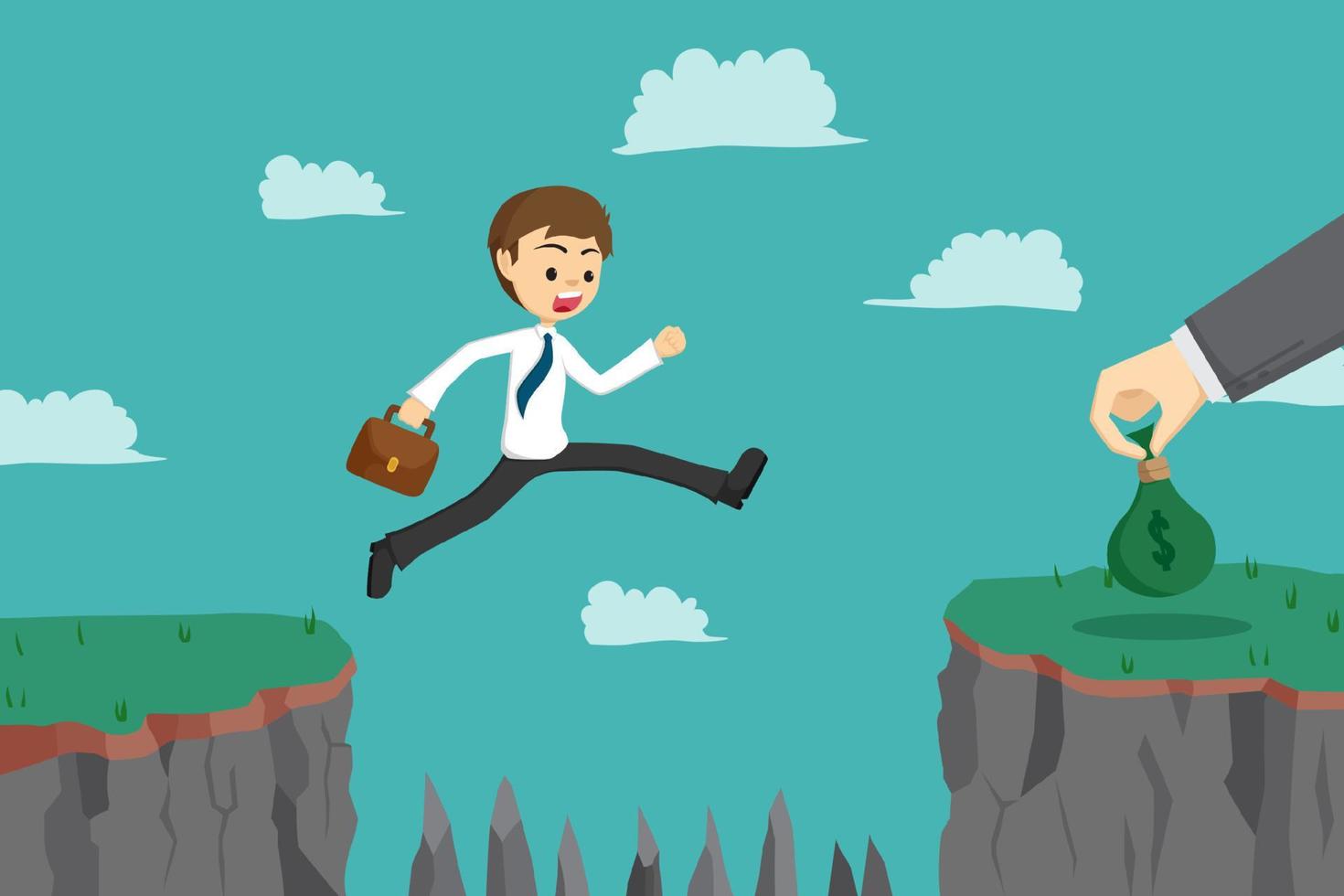 businessman jumping the cliff to get bonus vector