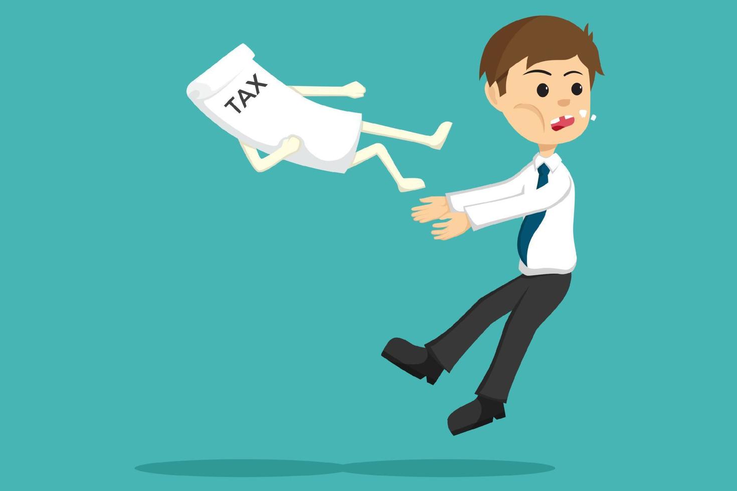 funny businessman kick by tax document vector