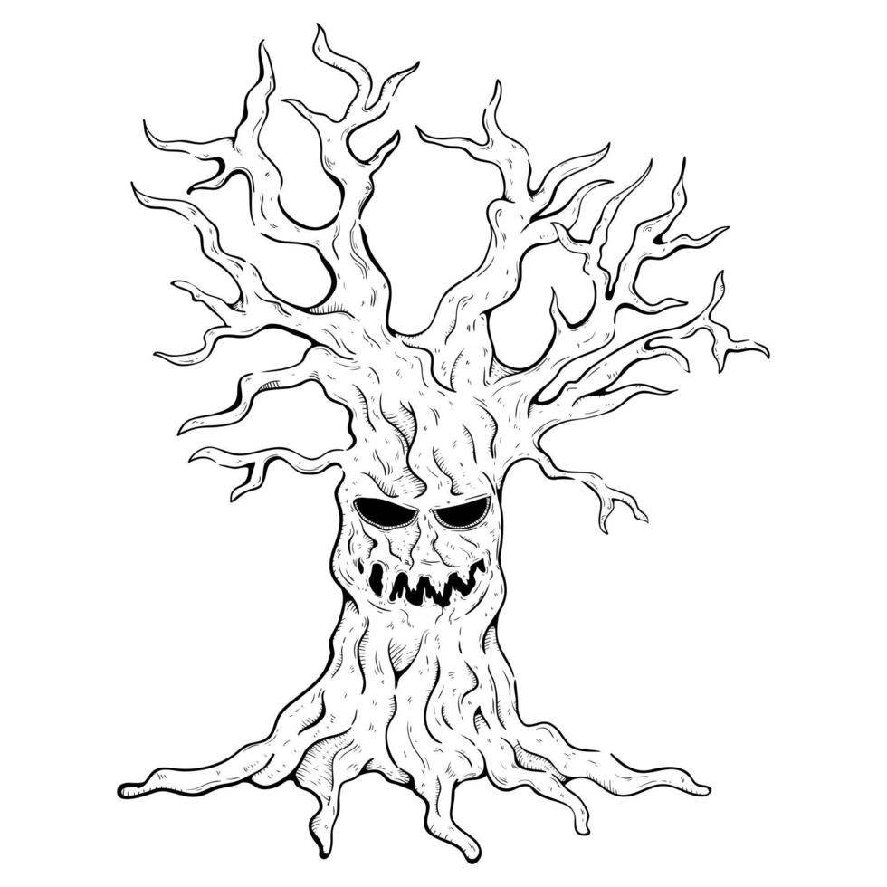hand drawn scary halloween tree vector