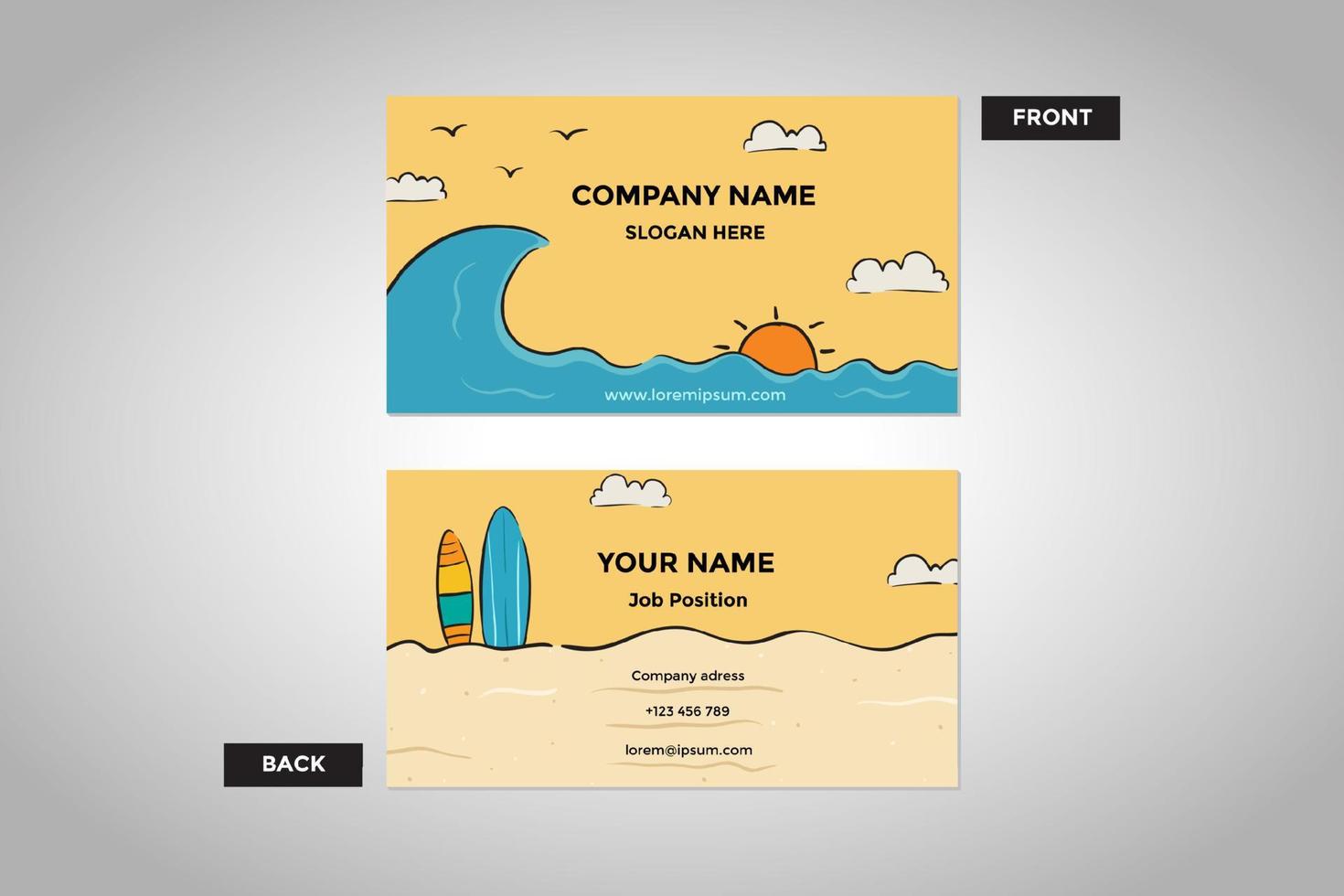 beach and surfing business card concept vector
