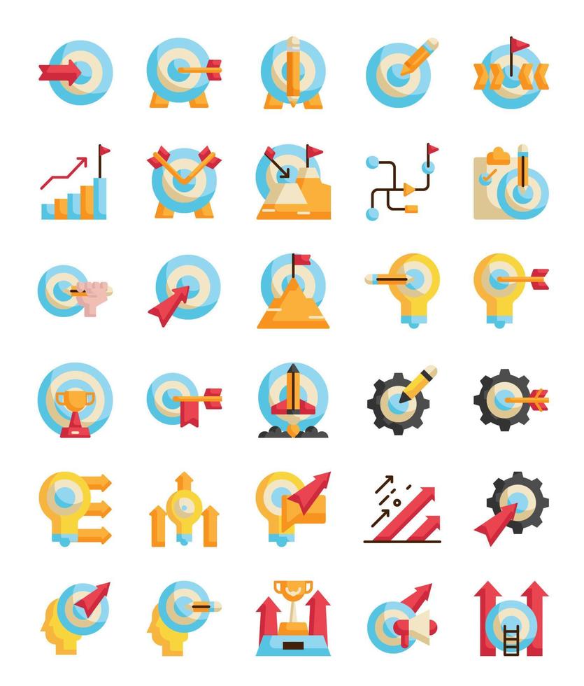 paquete de iconos de éxito de destino de flecha plana vector