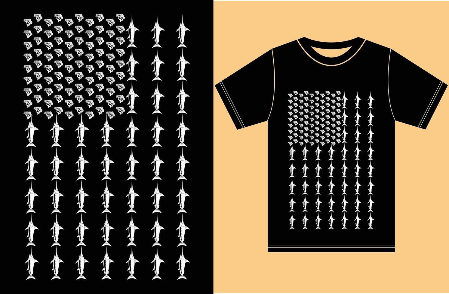 camiseta de amante de la pesca de la caña de pescar de la bandera americana. camiseta de pesca antigua. diseño de pasos vector