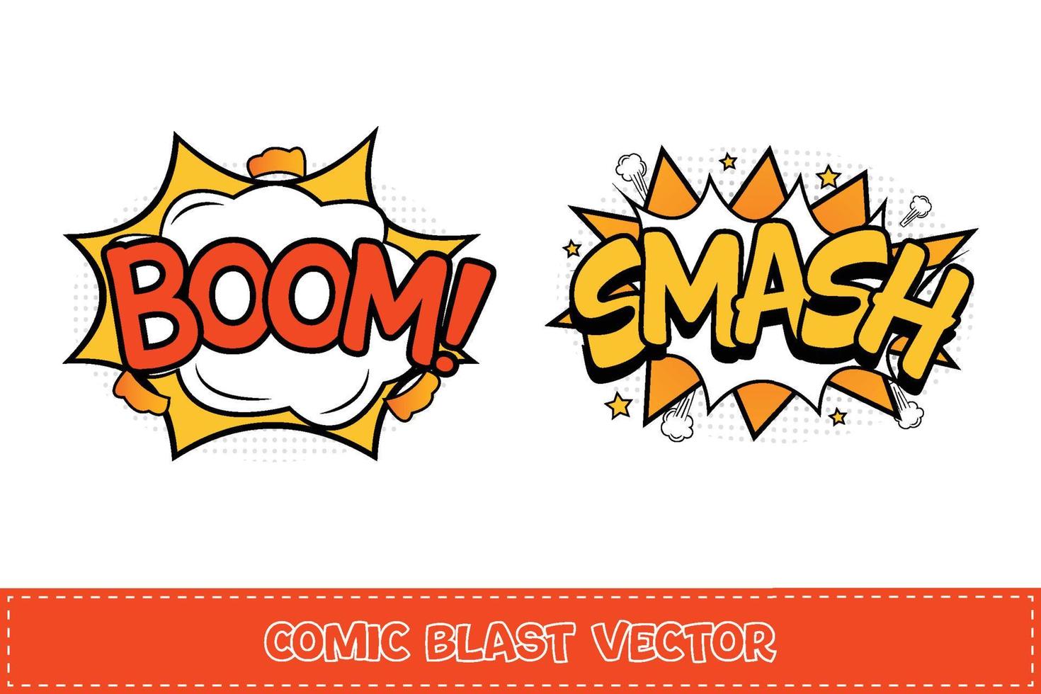 Boom comic blast with red, white, and yellow color. Smash comic explosion with yellow and white color. Comic burst with colorful boom and smash. Boom explosion bubbles for cartoon speeches. vector