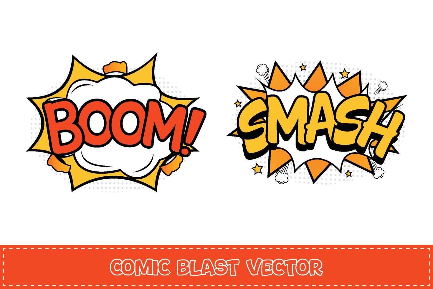 boom explosión cómica con color rojo, blanco y amarillo. aplastar explosión cómica con color amarillo y blanco. explosión cómica con colorido boom y smash. Burbujas de explosión de auge para discursos de dibujos animados. vector