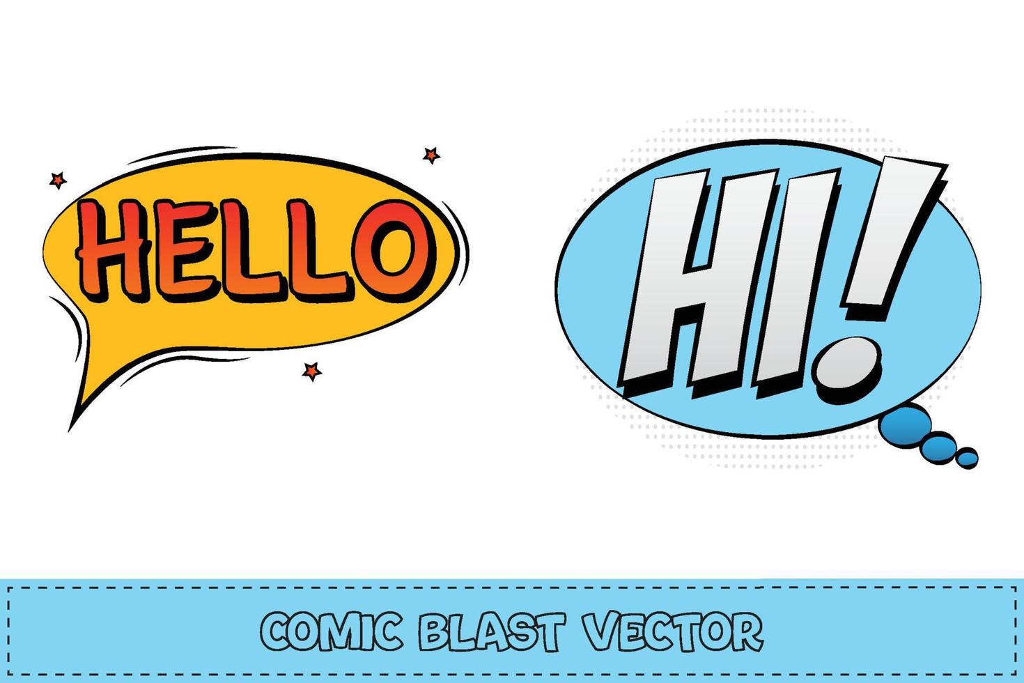 Hello comic pop-up with red and yellow color. Hi comic explosion with white and blue color. Comic burst explosion. Hello text pop-up with bubble for cartoon speeches. Comic speech explosion vector. vector