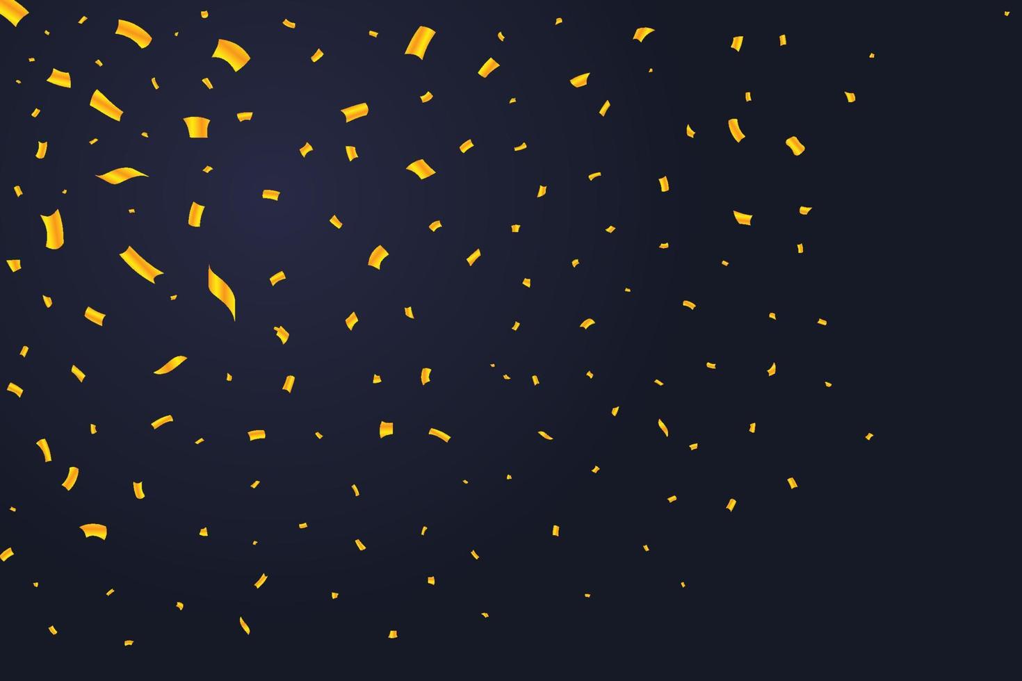 Golden confetti falling on dark blue background. Simple confetti falling illustration. Festival elements vector. Golden tinsel falling. Anniversary, birthday, and wedding celebration. vector