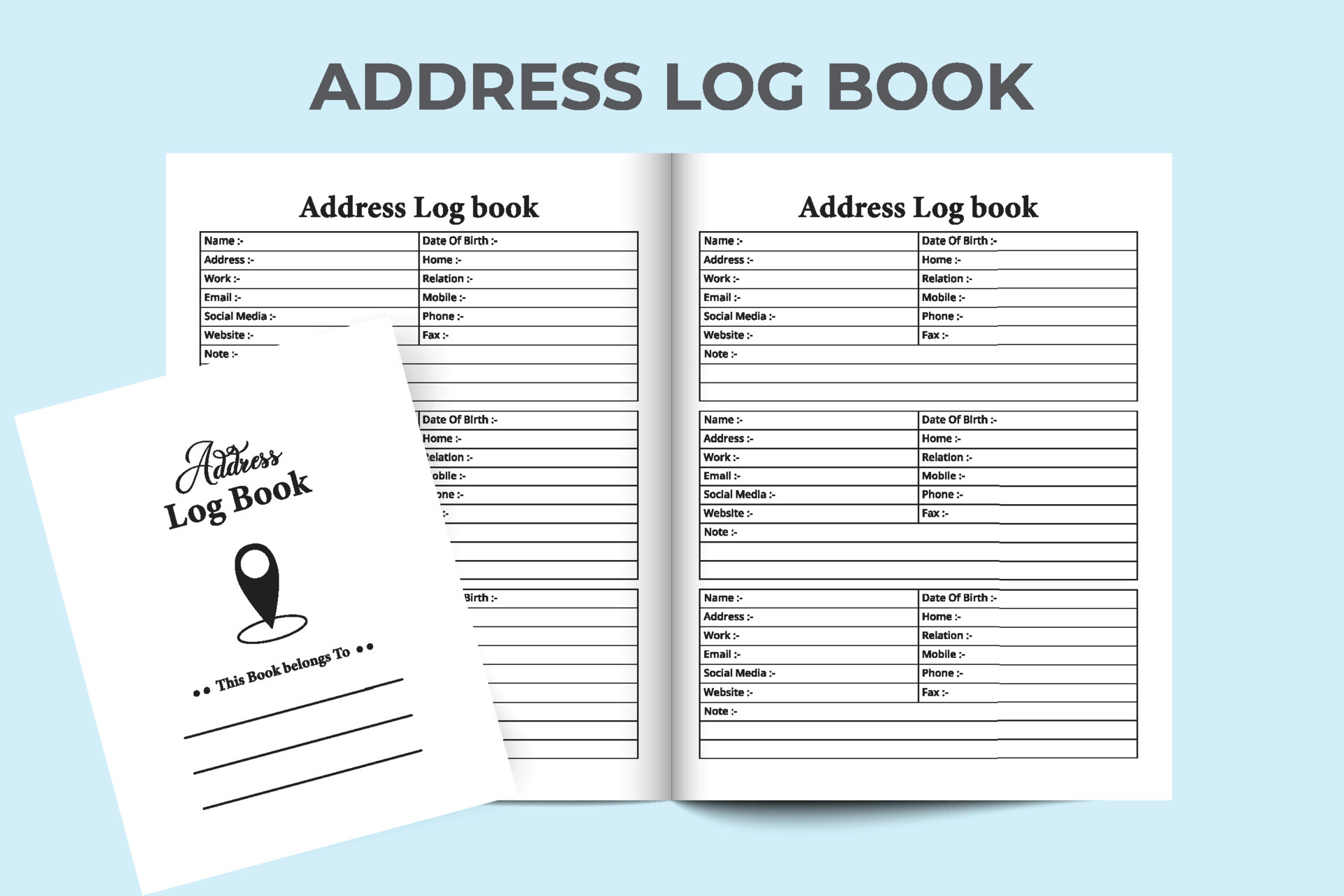Address logbook interior. Personal information and address tracker