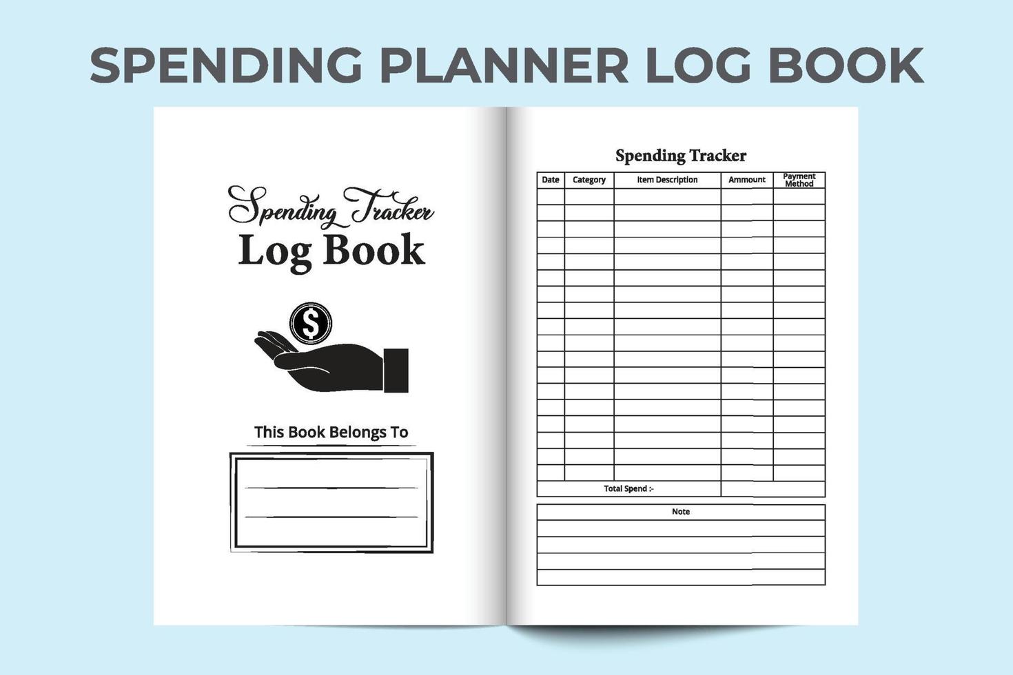 Spending tracker notebook interior template. Business or personal monthly budgeting logbook. Interior of a journal. Expense tracker journal and money spent checker notebook template. vector