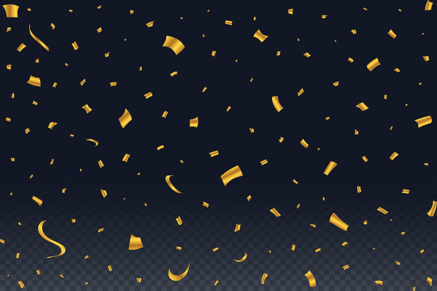 Golden confetti explosion isolated on dark background. Festival elements. Shiny party tinsel and confetti falling. Confetti vector for carnival background. Anniversary celebration.