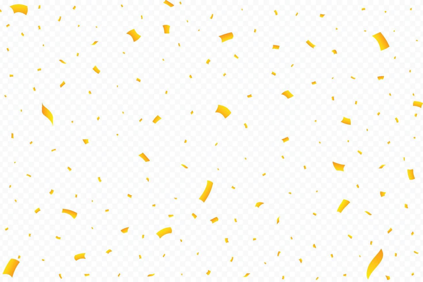 Golden confetti falling on transparent background. Festival elements. Anniversary and birthday celebration. Shiny tinsel and confetti falling. Simple confetti falling vector illustration.