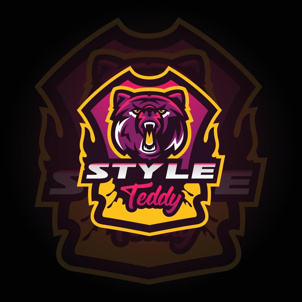 enojado panda oso logo e-sports juegos logo vector. logotipo de juego diseño del logotipo del deporte mascota. logotipo de ilustración vectorial de mascota animal de juego. mascota, diseño de emblema para el equipo de esports. vector