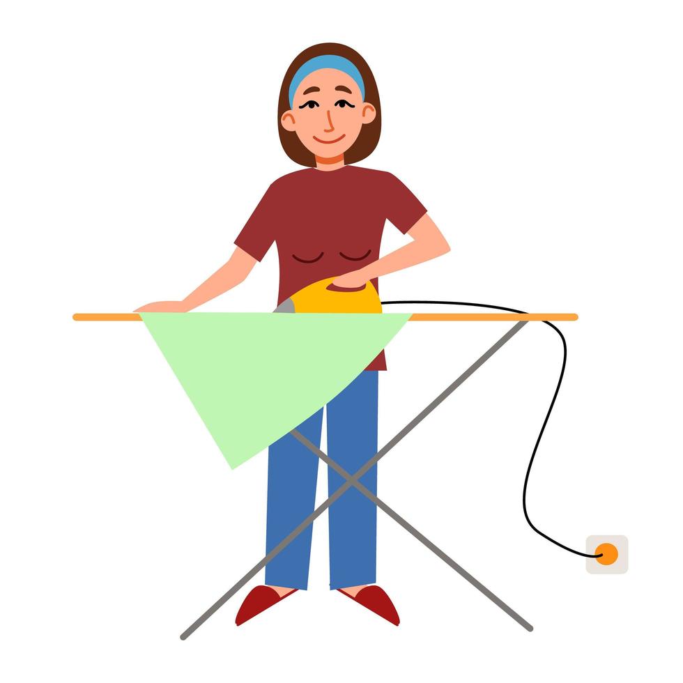 The girl is ironing clean underwear. A woman cleans the house. vector