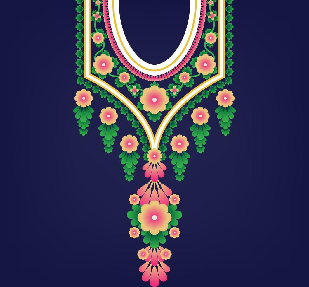 bordado de escote étnico, geométrico, tribal, oriental, tradicional, diseño de collar para mujeres de moda vector