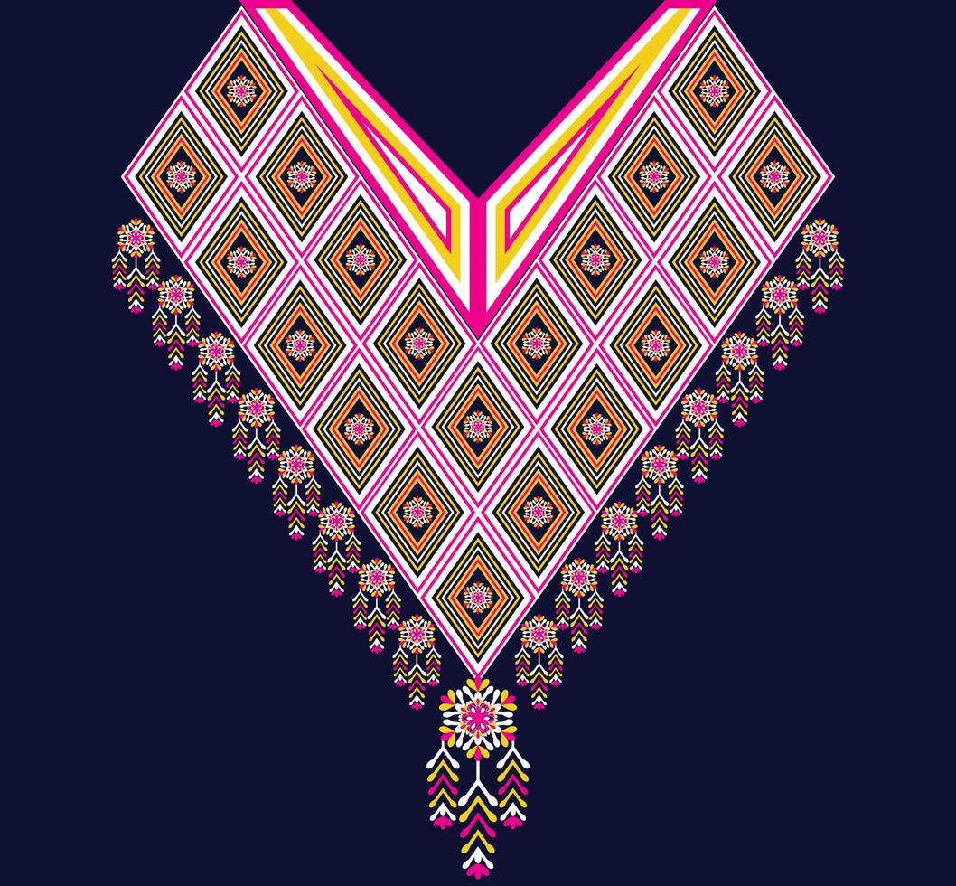 bordado de escote étnico, geométrico, tribal, oriental, tradicional, diseño de collar para mujeres de moda vector