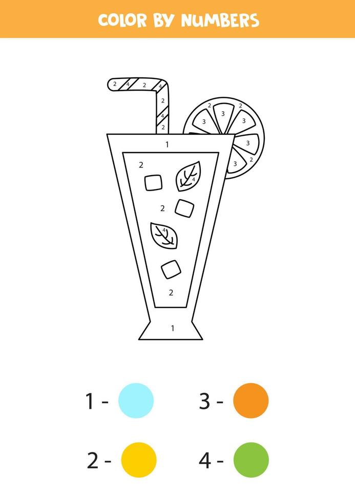 Color cartoon cocktail by numbers. Worksheet for kids. vector