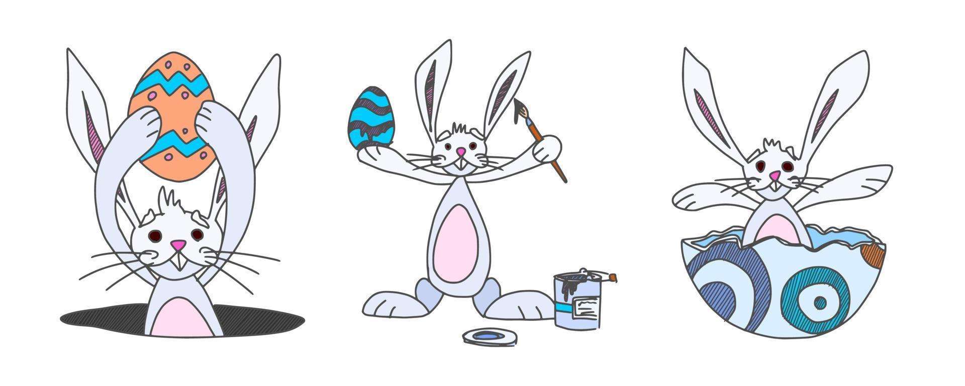 bunnies characters funny easter holiday new vector