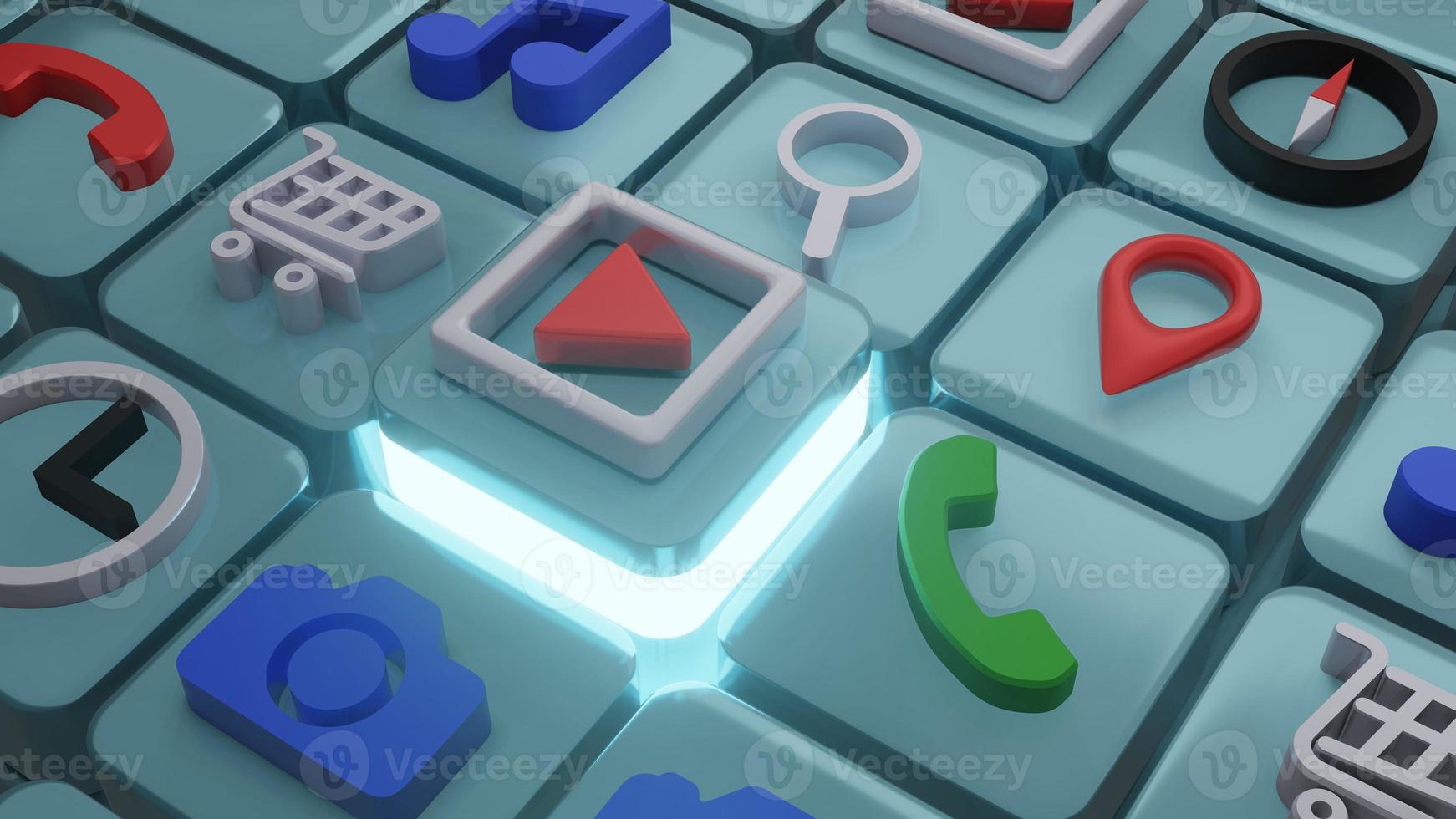 Play VDO clip icon on square shape , 3d rendering photo