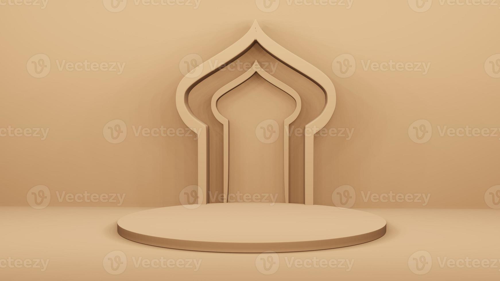 Step Stage Podium  Stage backdrop with Arabic arch . 3d rendering photo