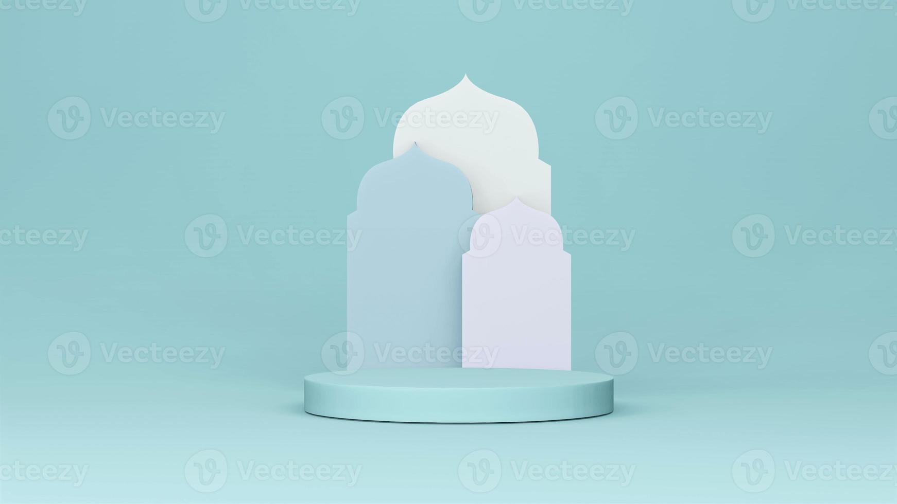 Step Stage Podium Stage backdrop with Arabic arch . 3d rendering photo