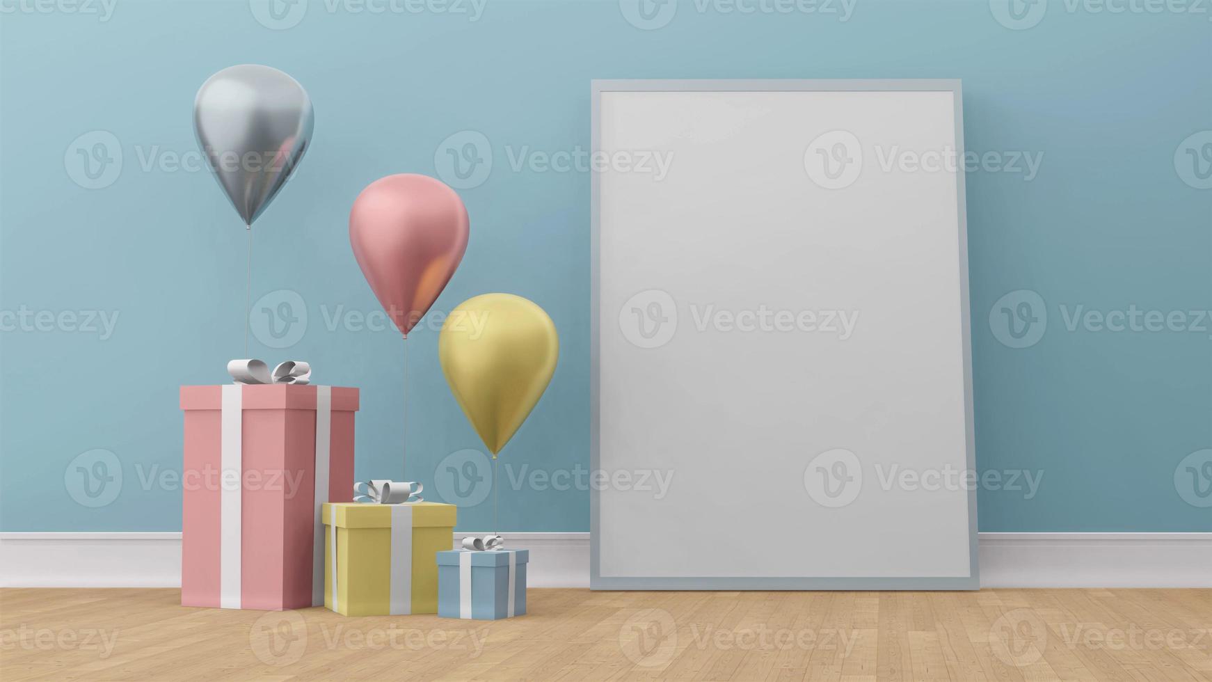 the gift box with balloon , 3d render photo