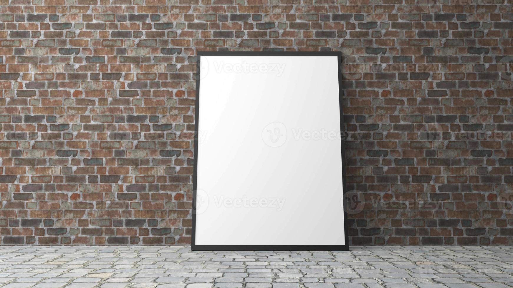 Picture frame with Brick wall background , 3d rendering photo