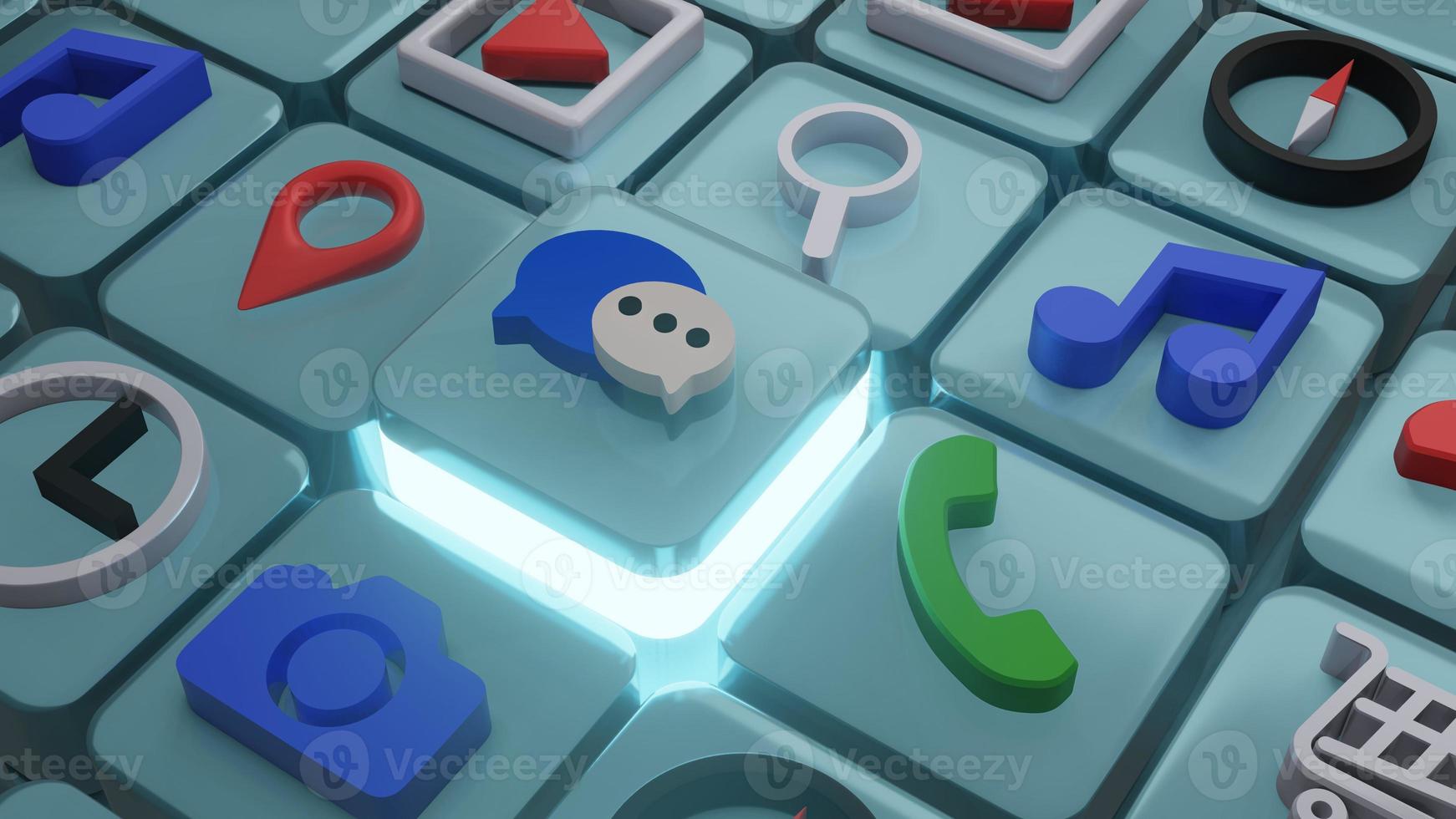 speech bubbles thinking balloon  icon on square shape , 3d rendering photo