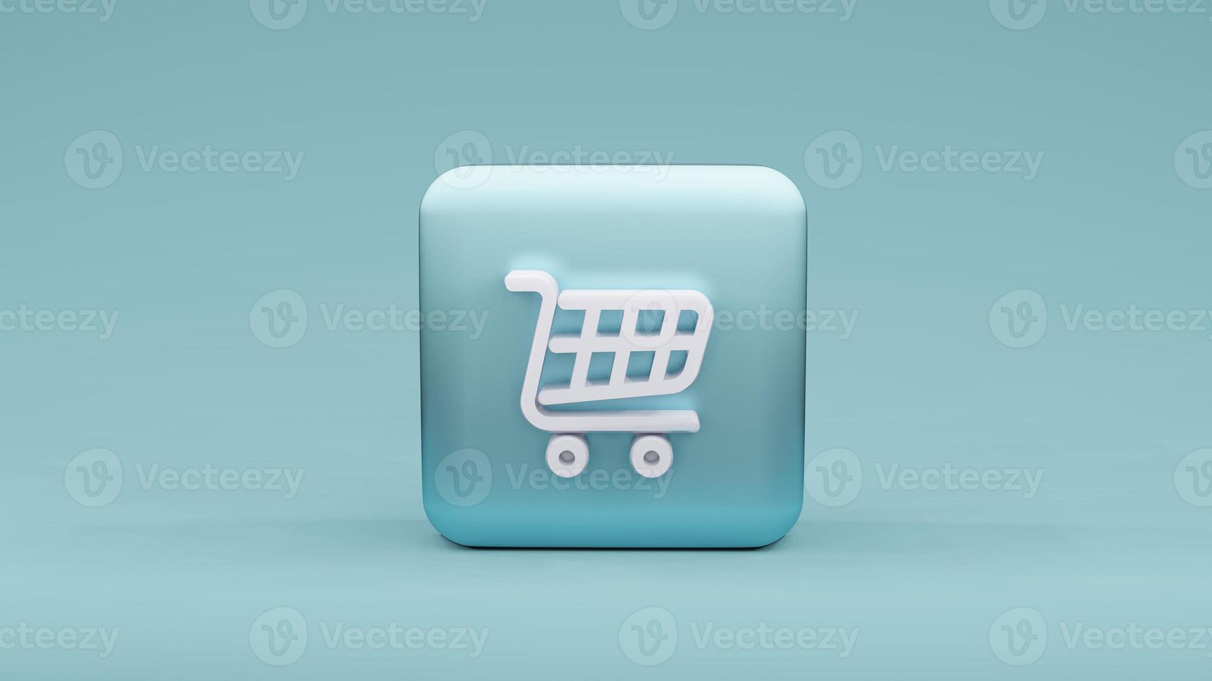 Shopping cart icon on square shape , 3d rendering photo