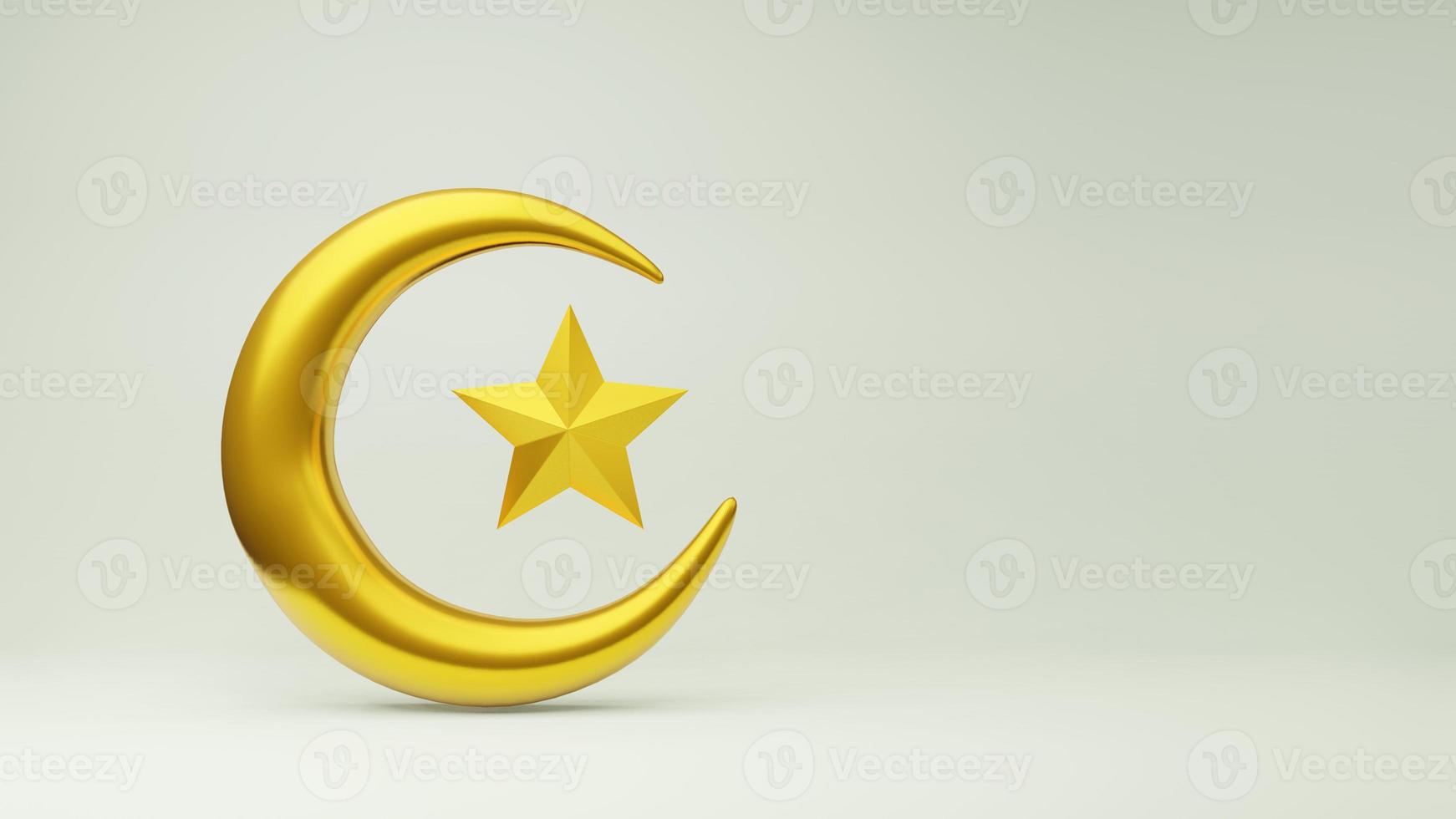 Crescent moon and stars golden Islamic symbol 3D renderingCrescent moon and stars golden Islamic symbol 3D rendering photo