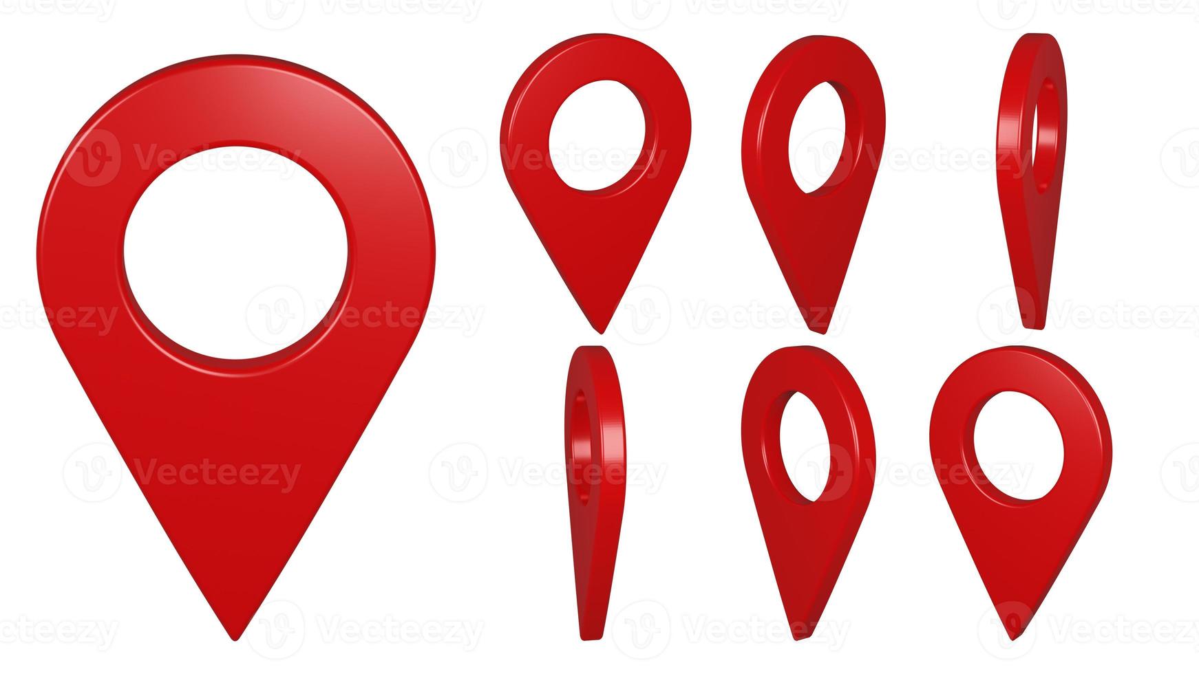 Isolated red map pointer set on white background. 3D rendering Illustration photo