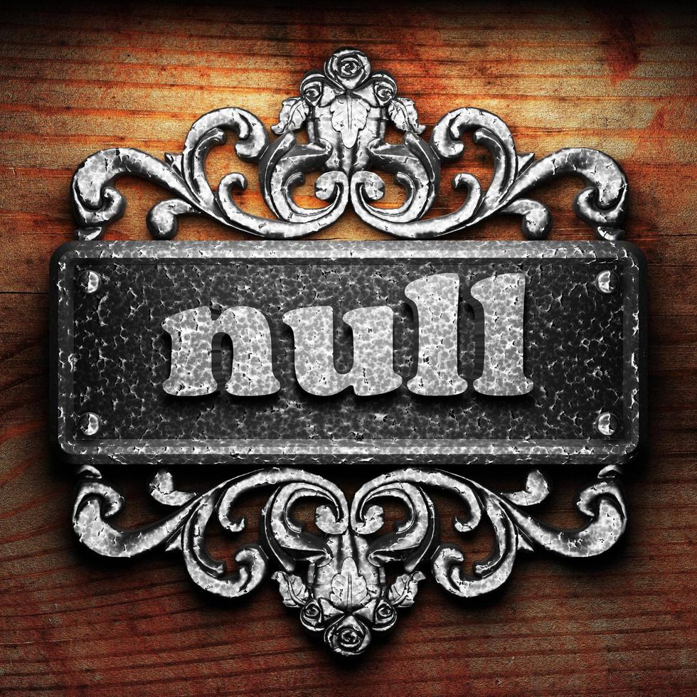 null word of iron on wooden background photo