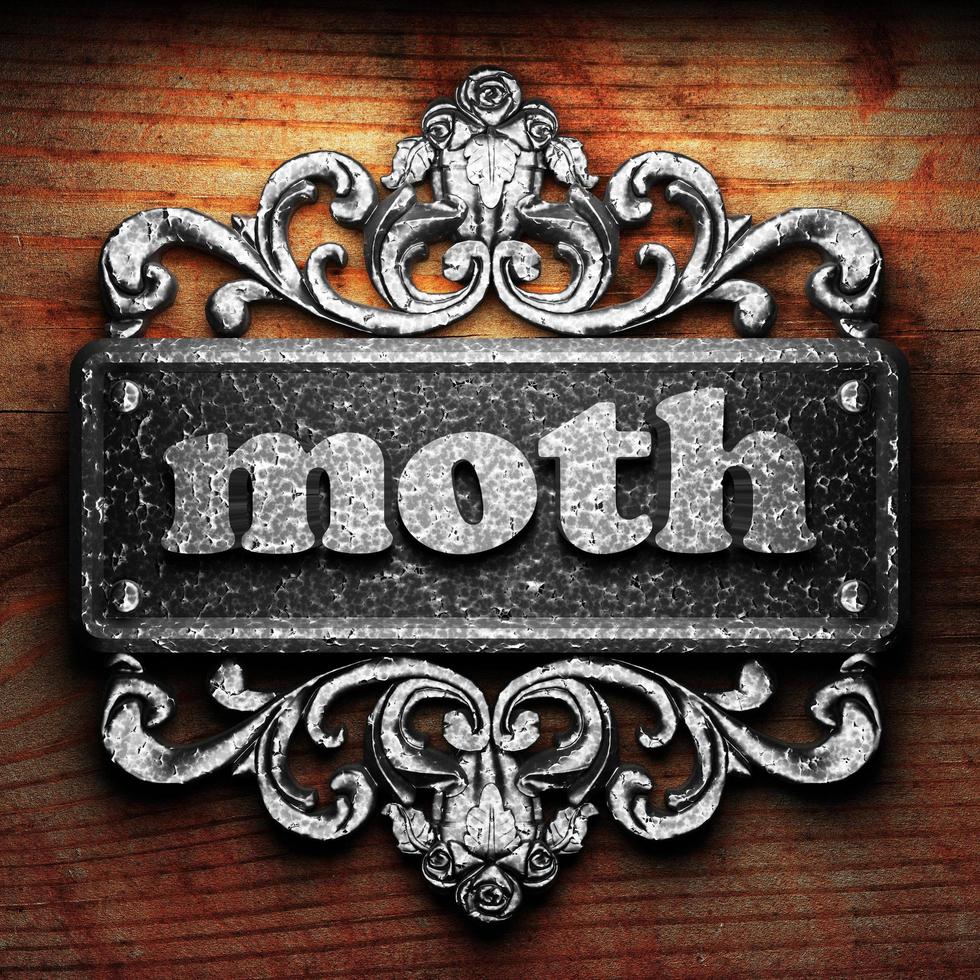 moth word of iron on wooden background photo