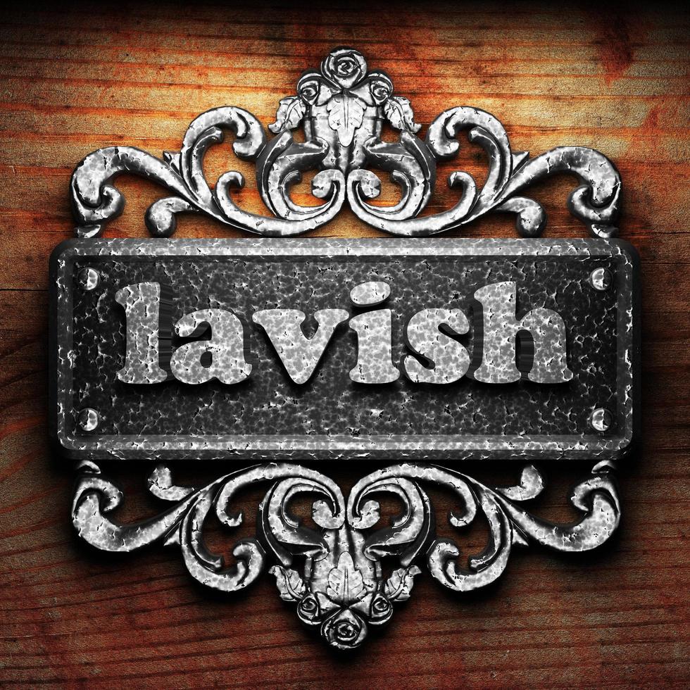 lavish word of iron on wooden background photo