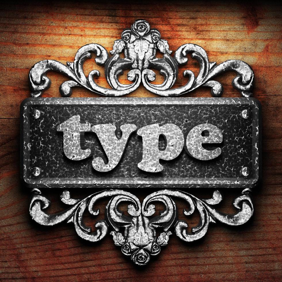 type word of iron on wooden background photo