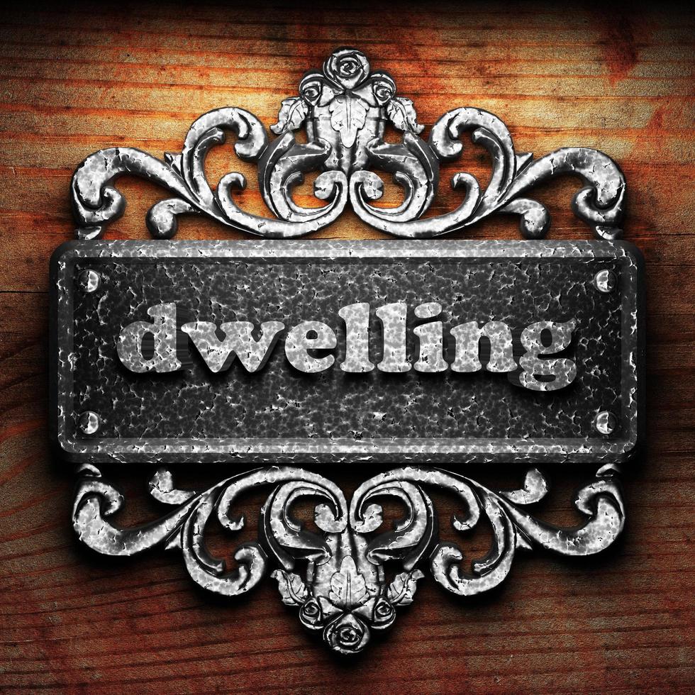 dwelling word of iron on wooden background photo