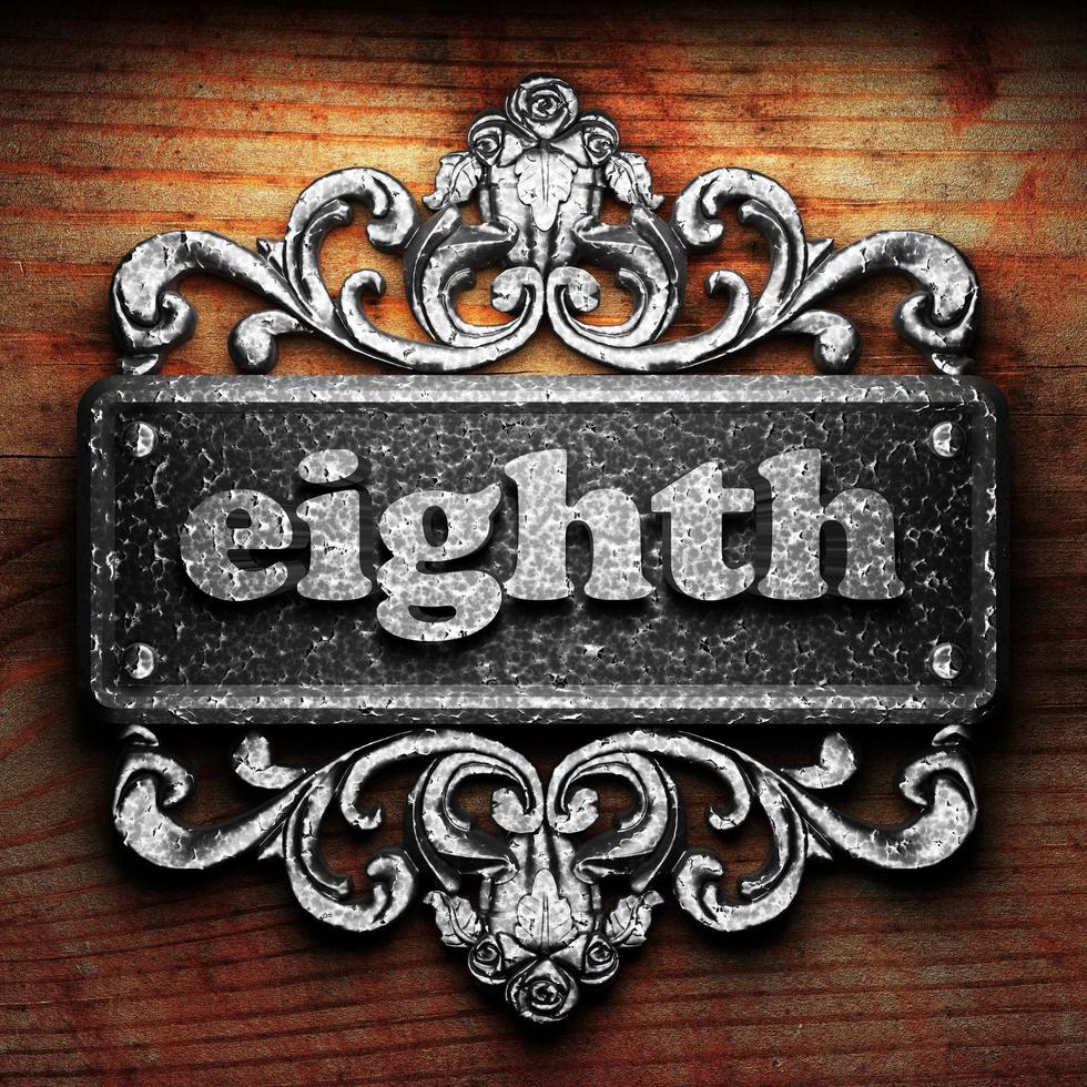 eighth word of iron on wooden background photo