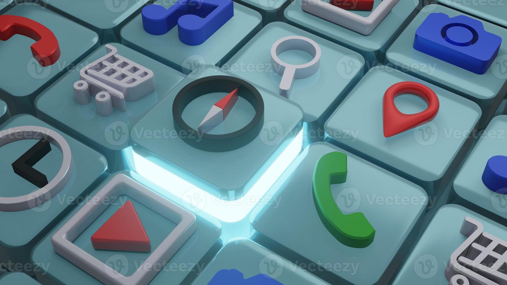 compass icon on square shape , 3d rendering photo