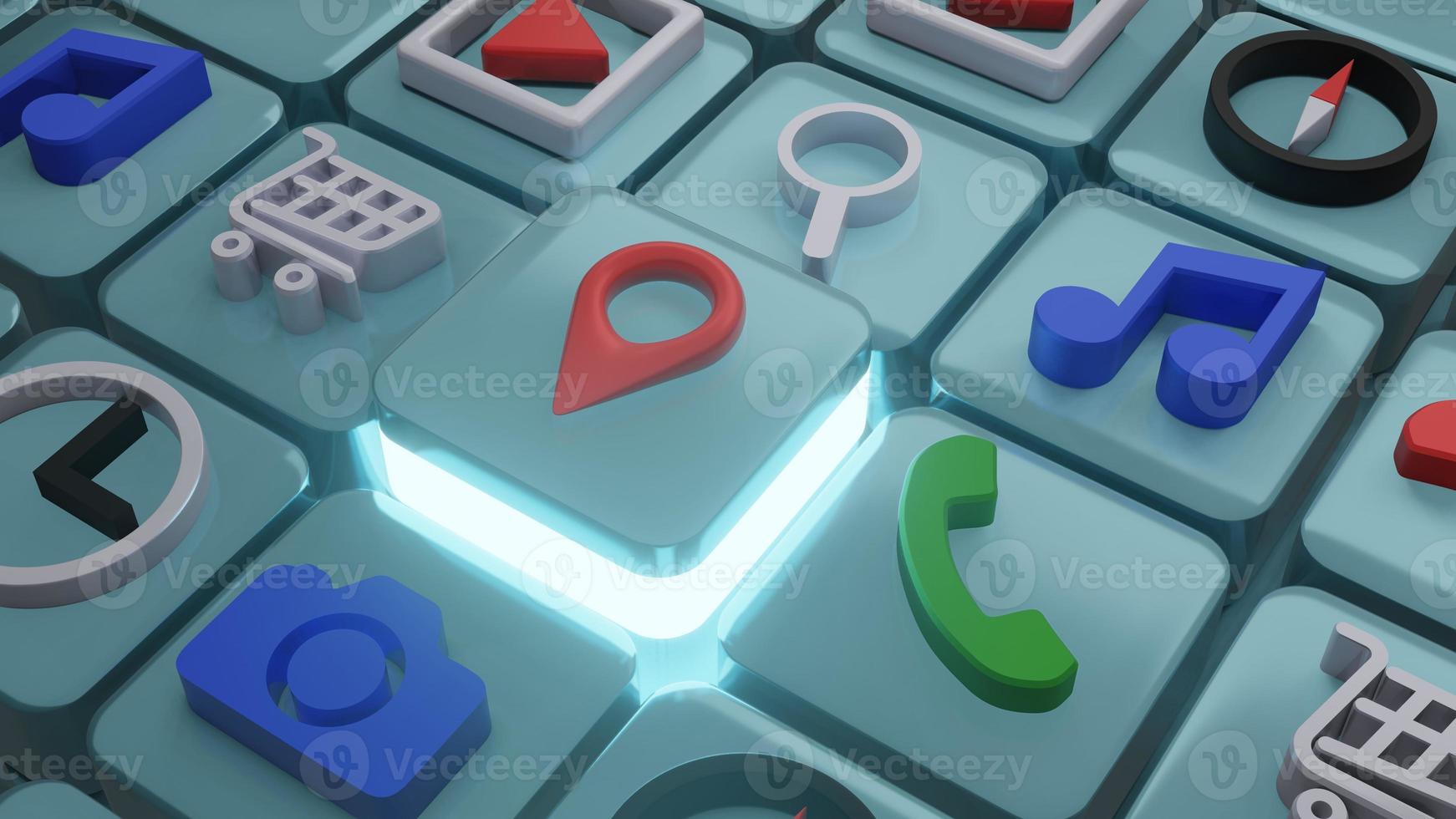 pin icon on square shape , 3d rendering photo