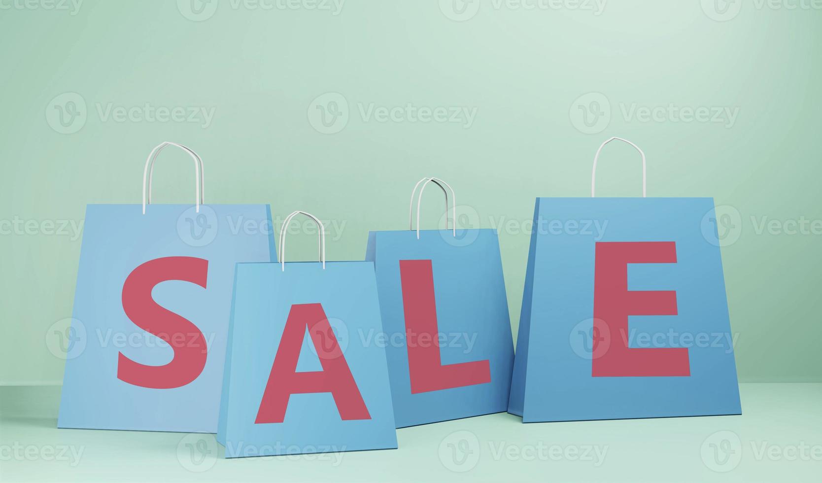3D render  sale with shopping bag isolated background. 3D illustration photo