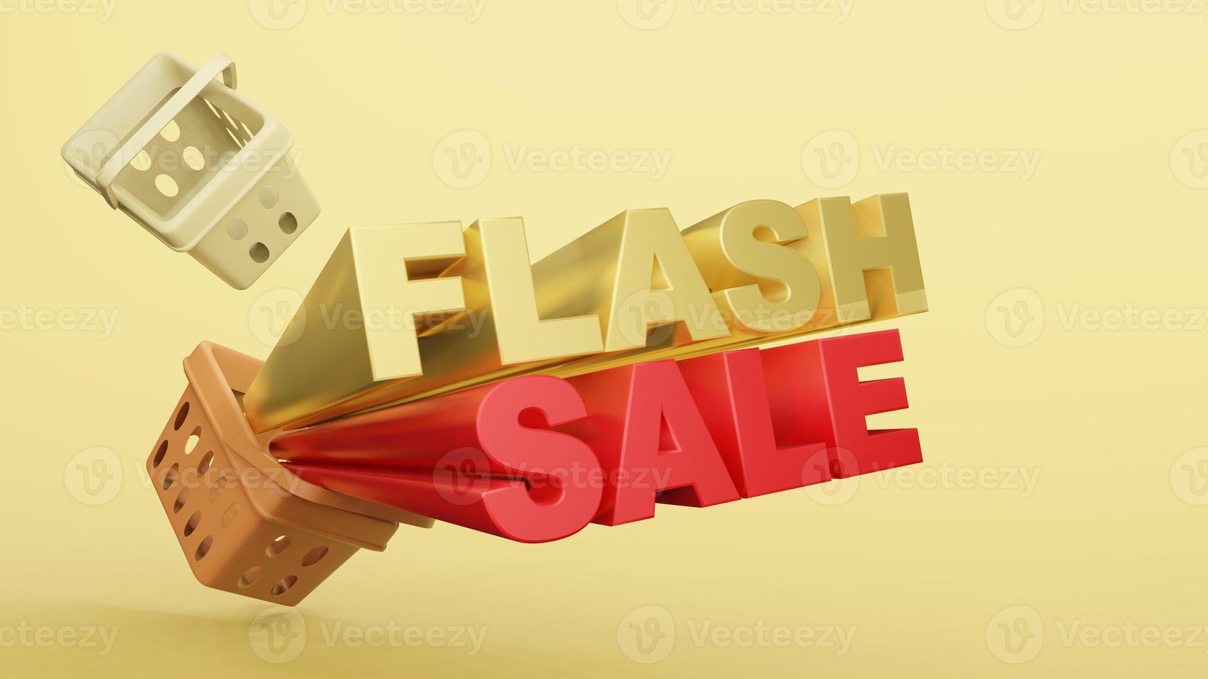 empty shopping basket plastic  shop with wording flash sale 3d rendering photo