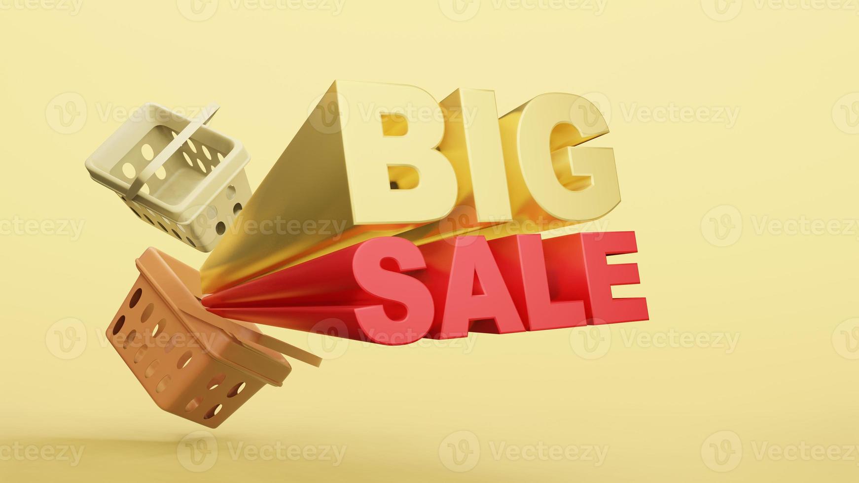 empty shopping basket plastic  shop with wording big sale 3d rendering photo