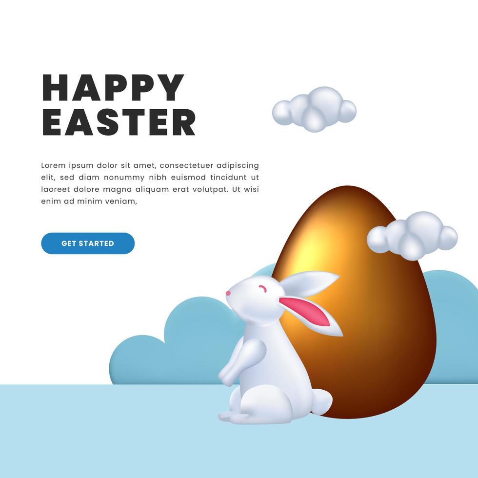 cute 3d bunny rabbit with golden egg illustration concept for greeting card happy easter day vector