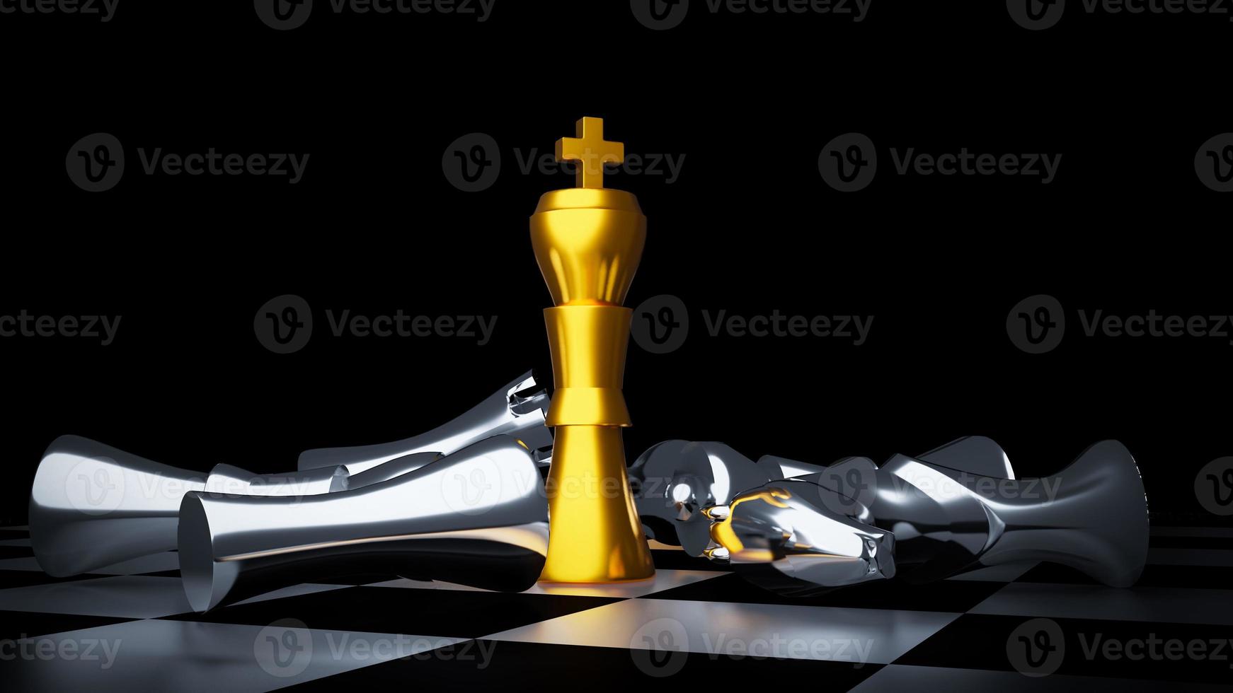 Gold and silver chess battle,Chess victory,chess concept,3d illustration 3d rendering photo